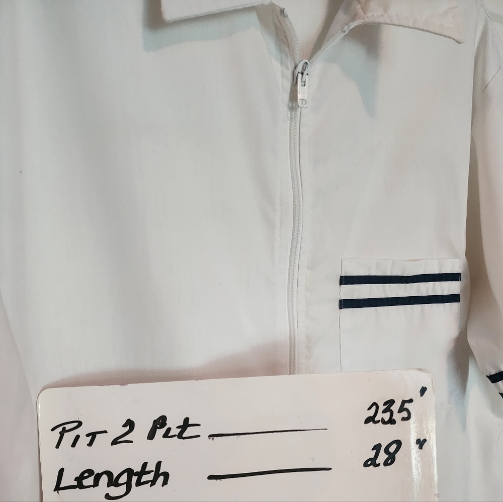 VINTAGE Catalina California White Black Stripe Zip Short Sleeve Beach Swim Shirt - Picture 6 of 6